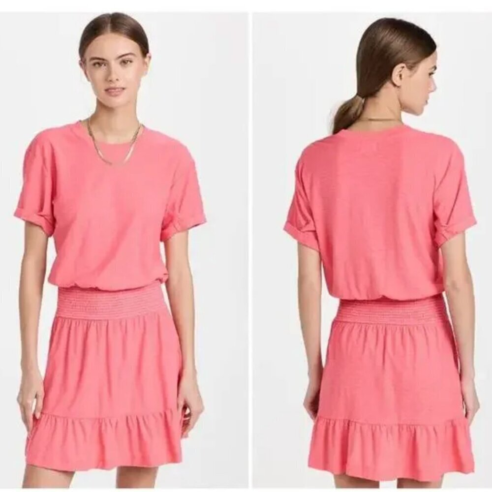 Nation Ltd Moxie T-Shirt Dress Smocked Stretch Waist Pima Cotton Pink Medium